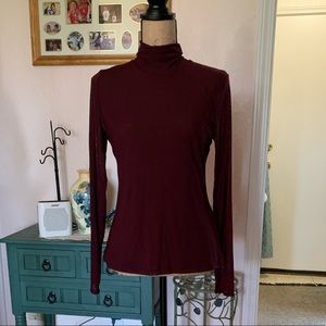 INC Mesh Mock Neck Wine Colored Top Size M